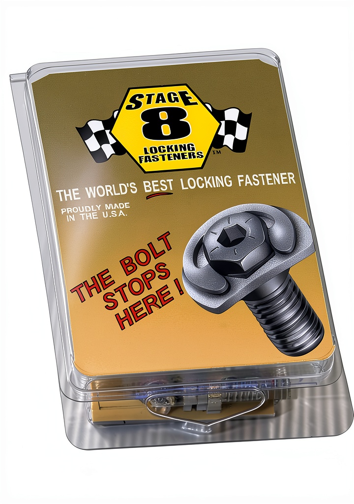 Stage 8 nickel exhaust header bolt installed on a performance exhaust header