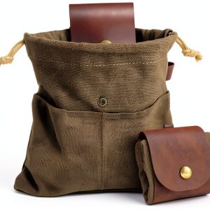 Foraging Bag DAMONPETREILL Leather Waist Pack Green 8.66" Collapsible-0