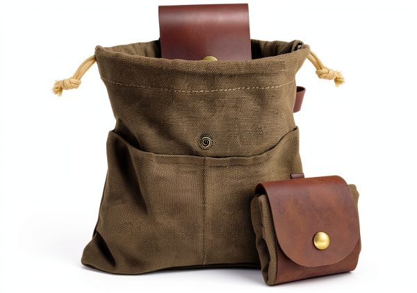 Foraging Bag DAMONPETREILL Leather Waist Pack Green 8.66" Collapsible-0