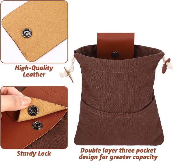 Foraging Bag 4 Pcs Canvas Waxed Foraging Pouch Mushroom Bags Collapsible Bushcraft Leather Pu Hunting Belt Bag Hiking Pouch for Outdoor Traveling Camping-2