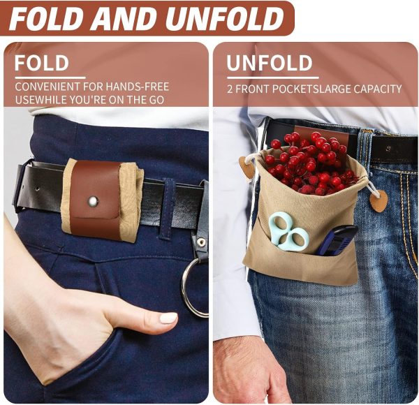Foraging Bag 4 Pcs Canvas Waxed Foraging Pouch Mushroom Bags Collapsible Bushcraft Leather Pu Hunting Belt Bag Hiking Pouch for Outdoor Traveling Camping-5