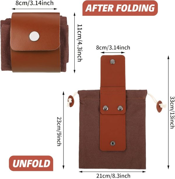Foraging Bag 4 Pcs Canvas Waxed Foraging Pouch Mushroom Bags Collapsible Bushcraft Leather Pu Hunting Belt Bag Hiking Pouch for Outdoor Traveling Camping-1