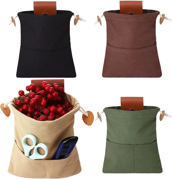 Foraging Bag 4 Pcs Canvas Waxed Foraging Pouch Mushroom Bags Collapsible Bushcraft Leather Pu Hunting Belt Bag Hiking Pouch for Outdoor Traveling Camping-0