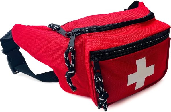 EMS XTRM Lifeguard Fanny Pack Red with Whistle Lanyard - Baywatch Style First Aid Hip Pack, Adjustable Strap, Cross Logo + Zipper Pouch, 1 Pack-3