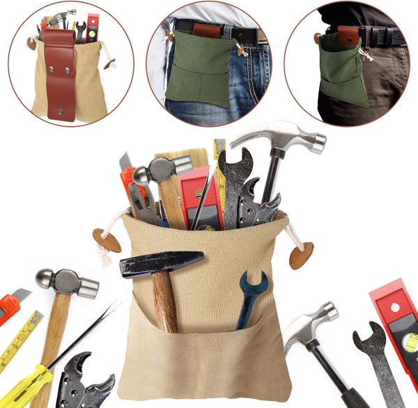 Foraging Bag 4 Pcs Canvas Waxed Foraging Pouch Mushroom Bags Collapsible Bushcraft Leather Pu Hunting Belt Bag Hiking Pouch for Outdoor Traveling Camping-4