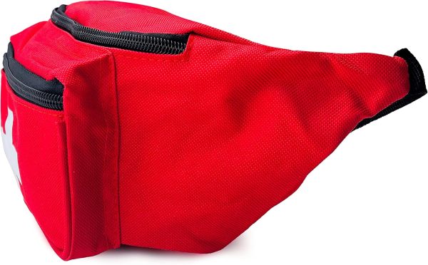 EMS XTRM Lifeguard Fanny Pack Red with Whistle Lanyard - Baywatch Style First Aid Hip Pack, Adjustable Strap, Cross Logo + Zipper Pouch, 1 Pack-4