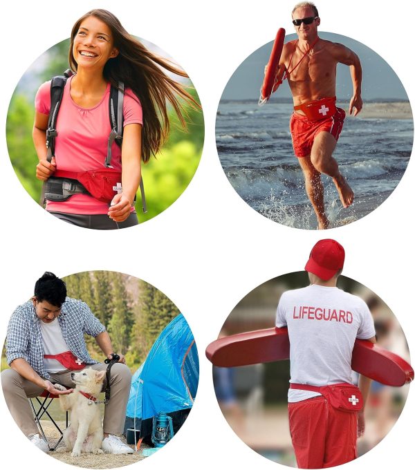 EMS XTRM Lifeguard Fanny Pack Red with Whistle Lanyard - Baywatch Style First Aid Hip Pack, Adjustable Strap, Cross Logo + Zipper Pouch, 1 Pack-7