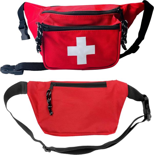 EMS XTRM Lifeguard Fanny Pack Red with Whistle Lanyard - Baywatch Style First Aid Hip Pack, Adjustable Strap, Cross Logo + Zipper Pouch, 1 Pack-1